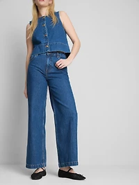 Cotton Denim Wide Leg Jeans