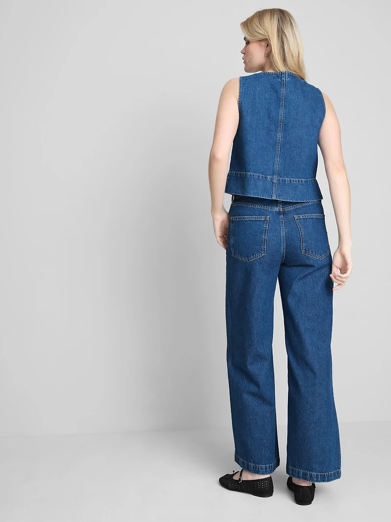 Cotton Denim Wide Leg Jeans