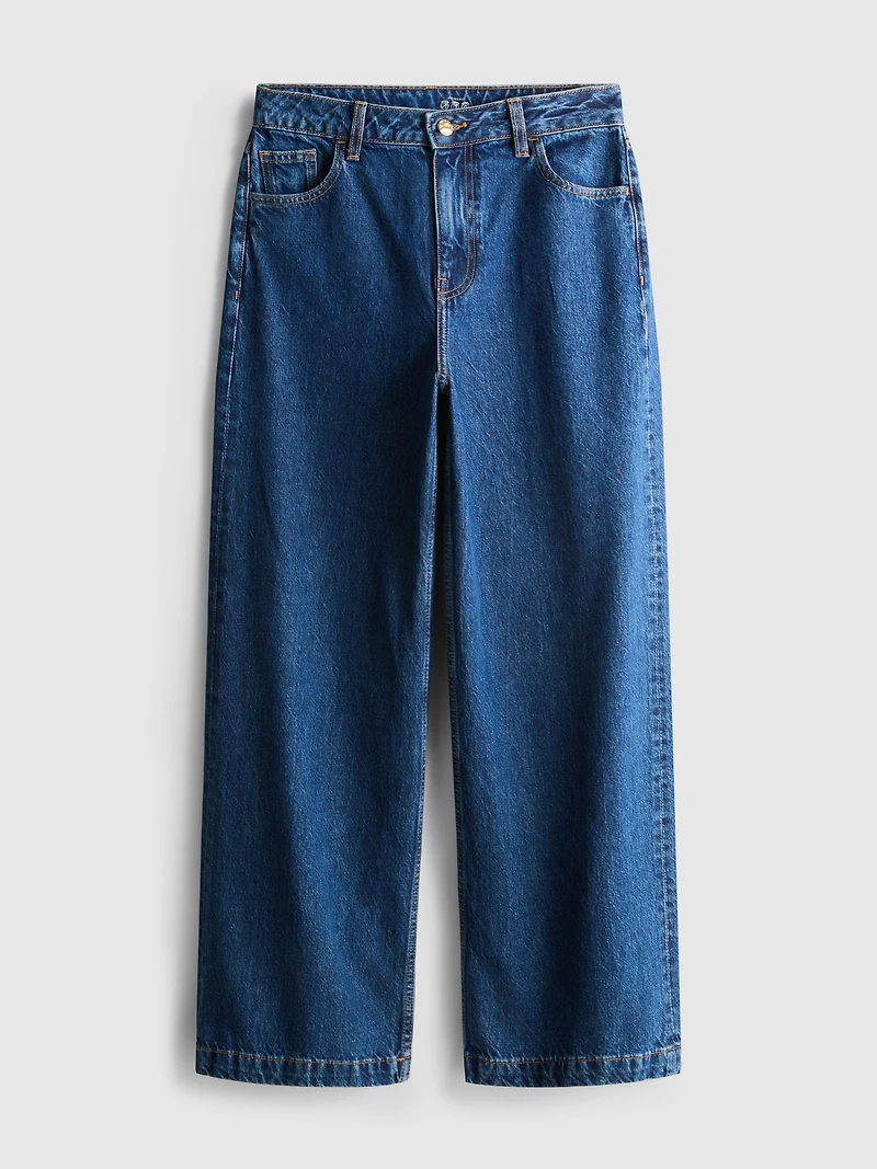Cotton Denim Wide Leg Jeans