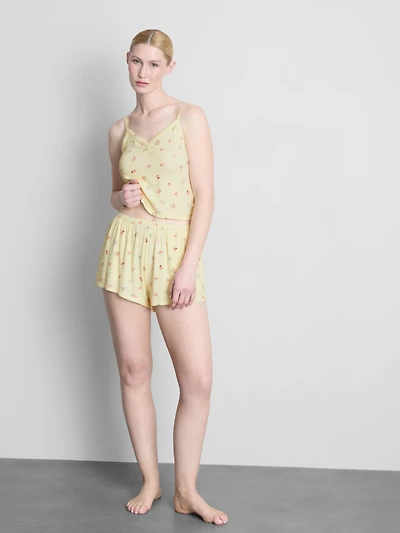 Floral Ribbed Printed Pajama Shorts