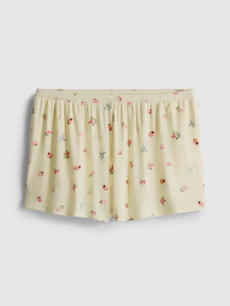 Floral Ribbed Printed Pajama Shorts