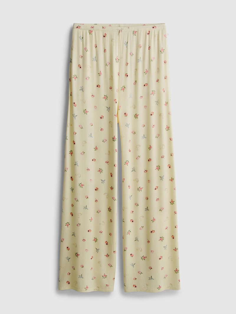 Floral Ribbed Pajama Bottoms