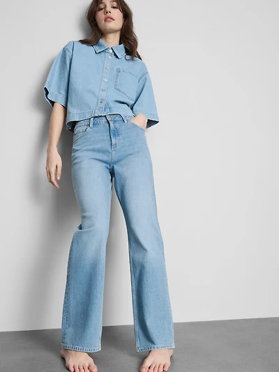 Cotton Denim Straight Leg Jeans