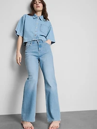 Cotton Denim Straight Leg Jeans