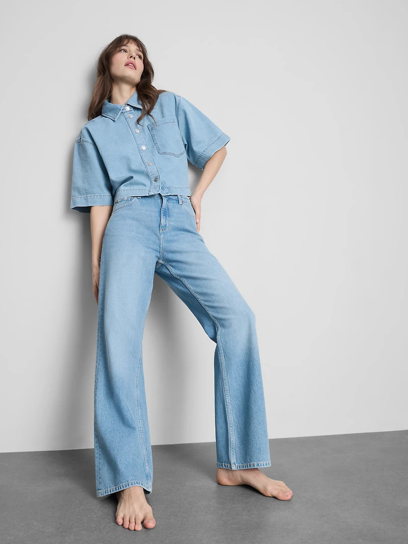 Cotton Denim Straight Leg Jeans