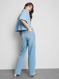 Cotton Denim Straight Leg Jeans