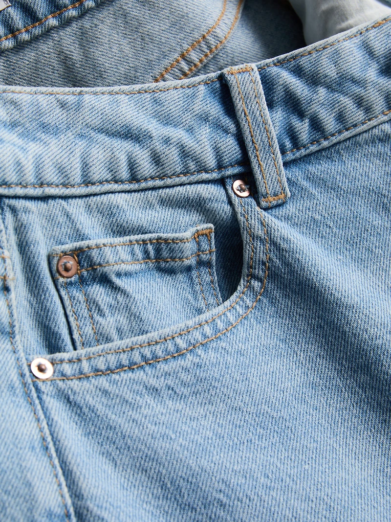 Cotton Denim Straight Leg Jeans