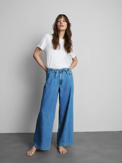 Tie-Waist Mid-Rise Wide-Leg Jeans