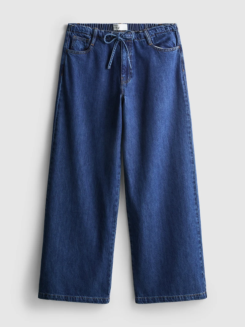 Tie-Waist Mid-Rise Wide-Leg Jeans