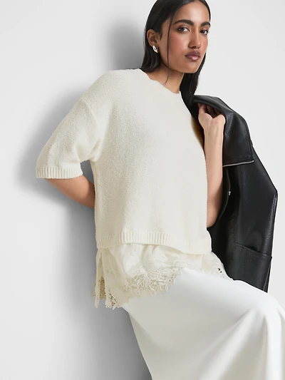 Broderie Hem Short Sleeve Sweater