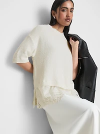 Broderie Hem Short Sleeve Sweater