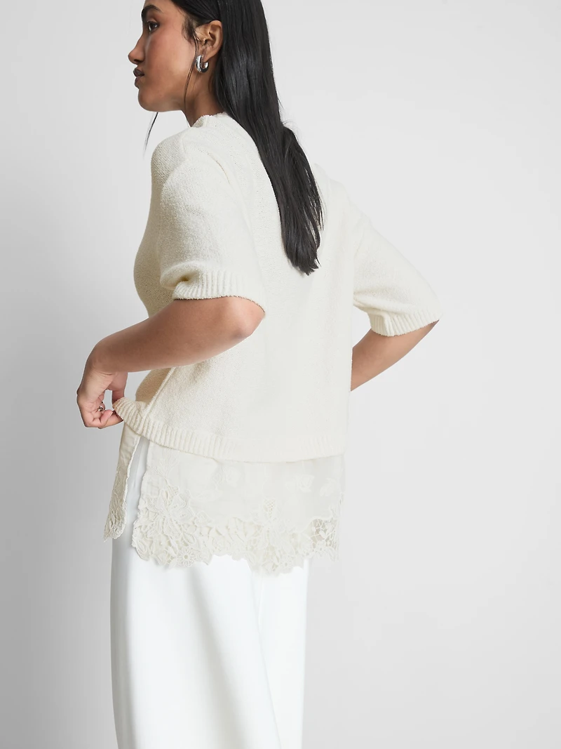 Broderie Hem Short Sleeve Sweater