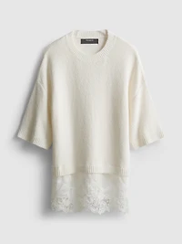 Broderie Hem Short Sleeve Sweater