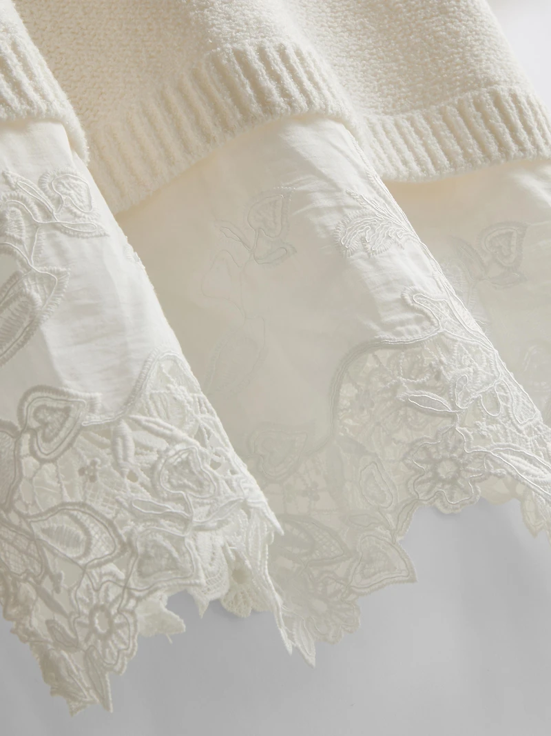 Broderie Hem Short Sleeve Sweater