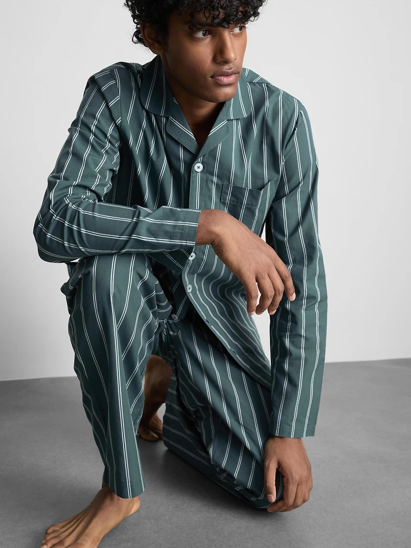 Stripe Poplin Long Pajamas