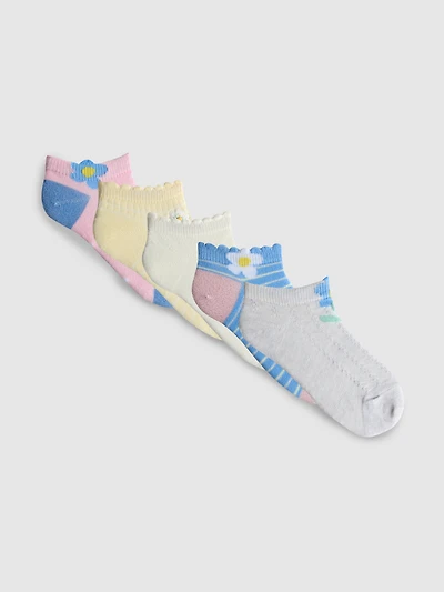 5pk Flower-Patterned Ankle Socks