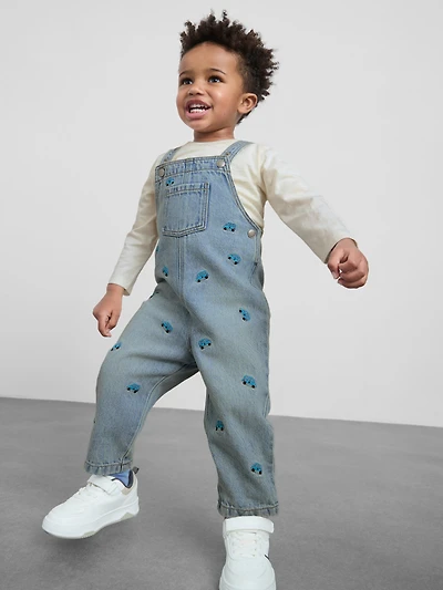 0-36mths | Long-Sleeve T-Shirt and Embroidered Denim Overalls Set