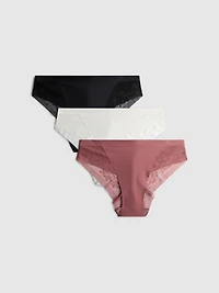 3pk Brazilian Lace Detail Thongs