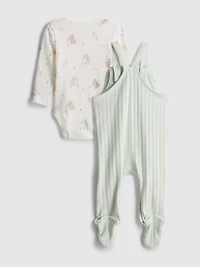 0-18mths | Long-Sleeve Onesie and Footed Overalls Newborn Set