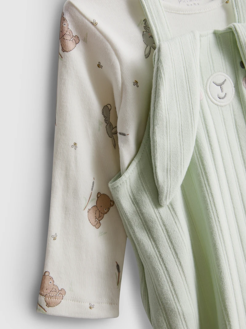 0-18mths | Long-Sleeve Onesie and Footed Overalls Newborn Set