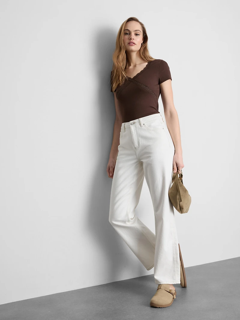 Cotton-Rich Lace-Trim Short-Sleeve Tee