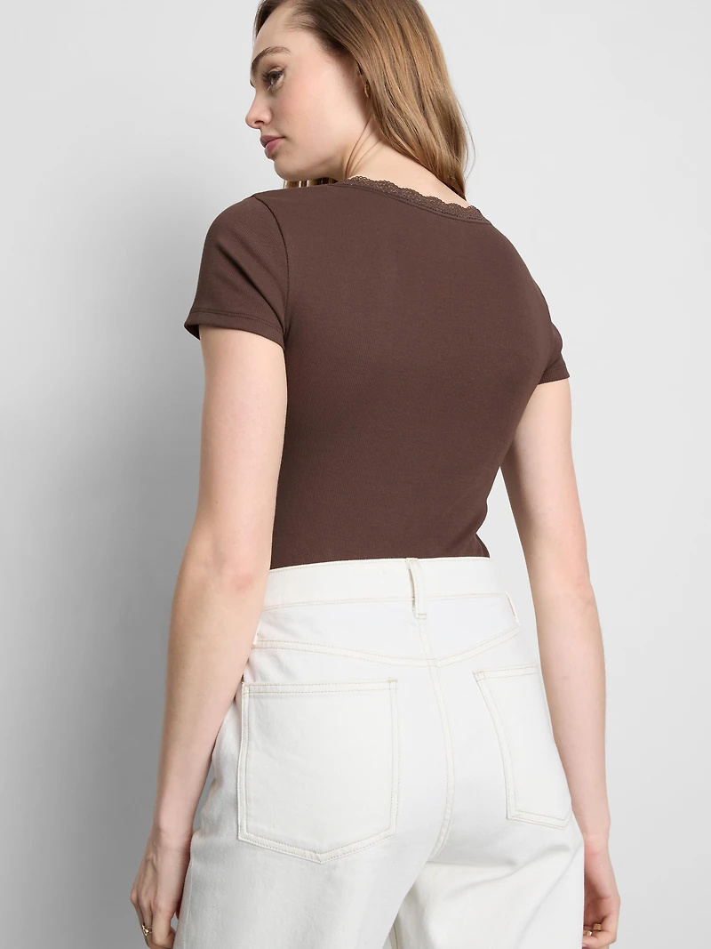 Cotton-Rich Lace-Trim Short-Sleeve Tee