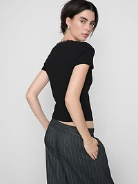 Cotton-Rich Lace-Trim Short-Sleeve Tee