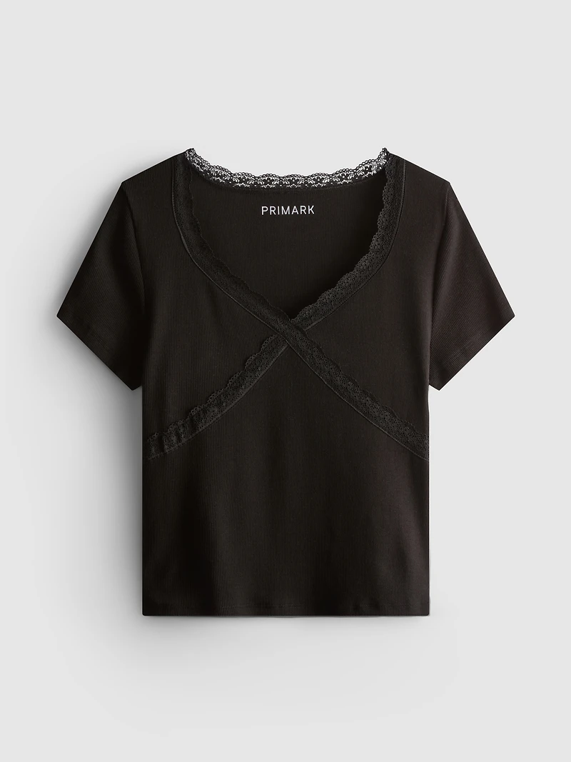 Cotton-Rich Lace-Trim Short-Sleeve Tee