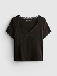 Cotton-Rich Lace-Trim Short-Sleeve Tee