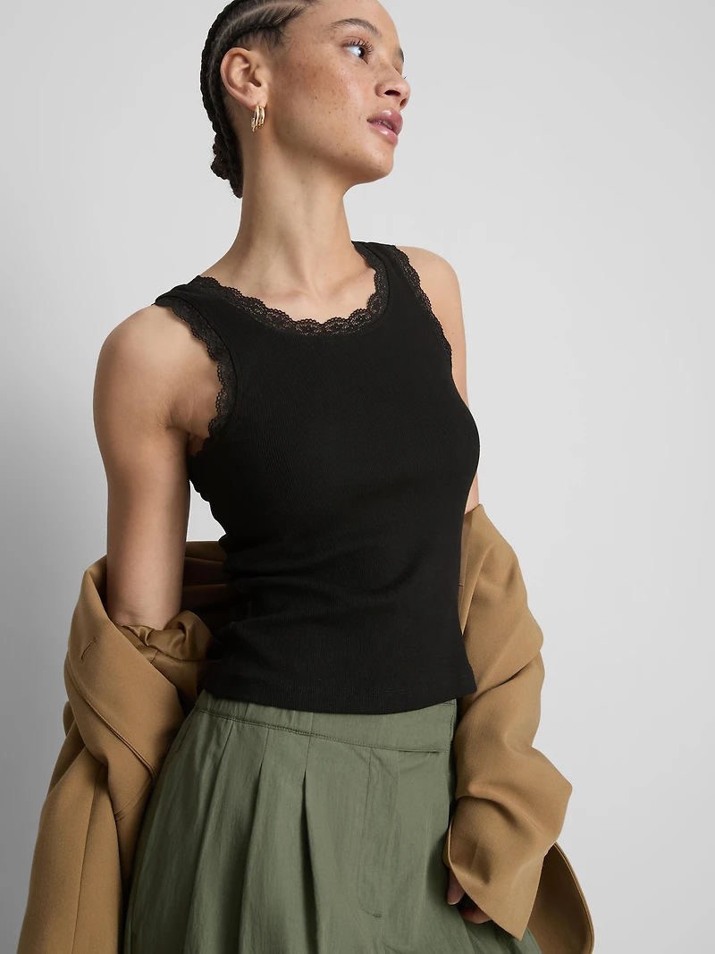 Cotton-Rich Lace-Trim Tank Top