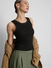 Cotton-Rich Lace-Trim Tank Top