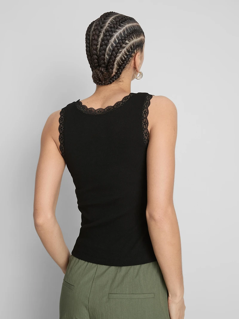 Cotton-Rich Lace-Trim Tank Top