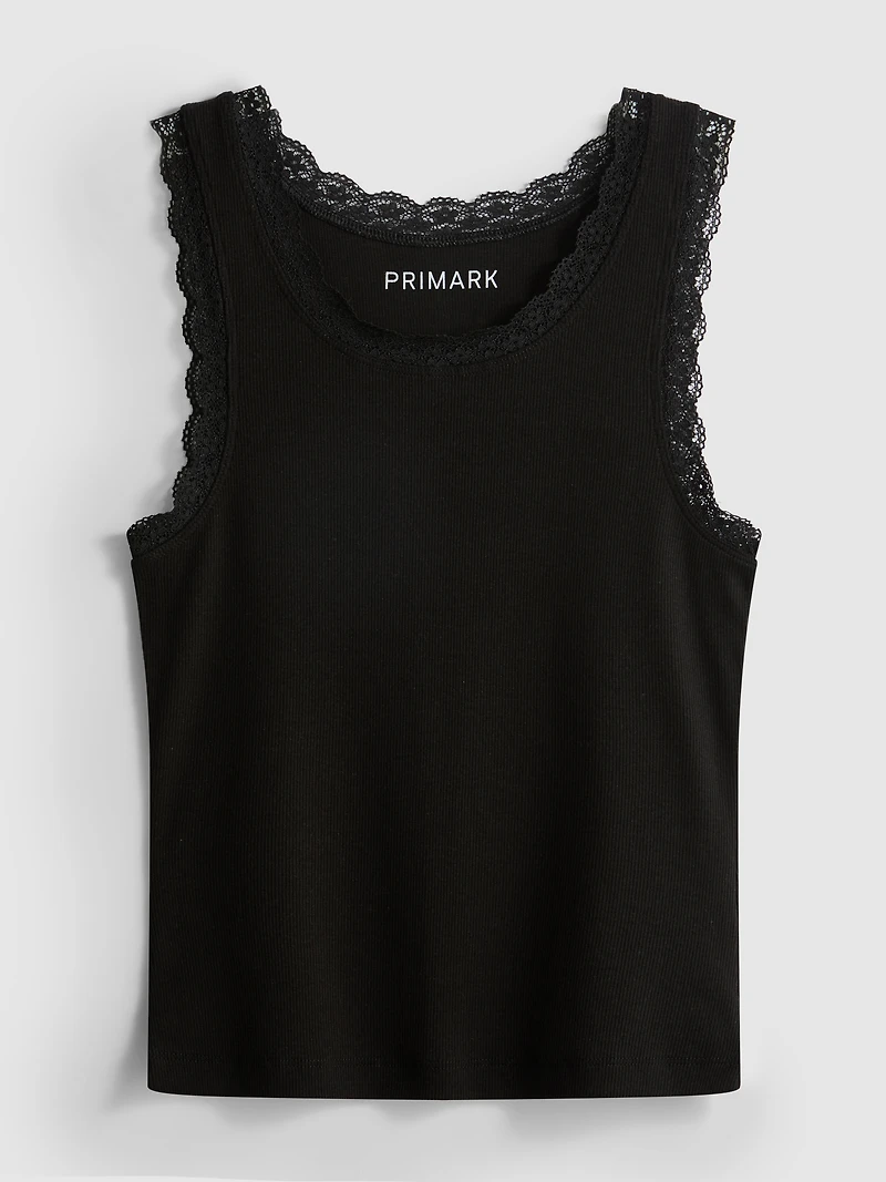 Cotton-Rich Lace-Trim Tank Top