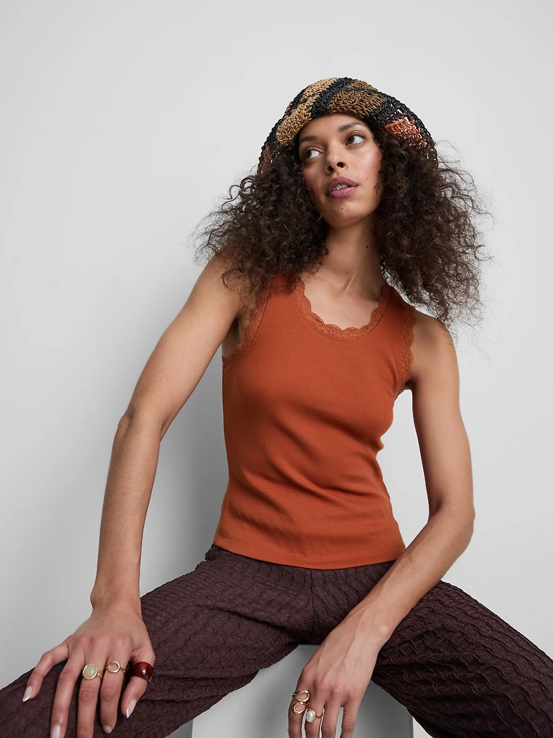 Cotton-Rich Lace-Trim Tank Top
