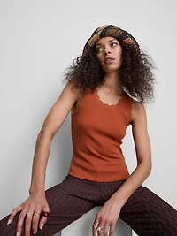 Cotton-Rich Lace-Trim Tank Top