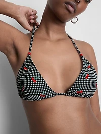 Women's Black Gingham Cherry Triangle Bikini Top