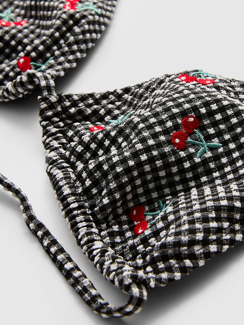 Gingham Cherry Triangle Bikini Top