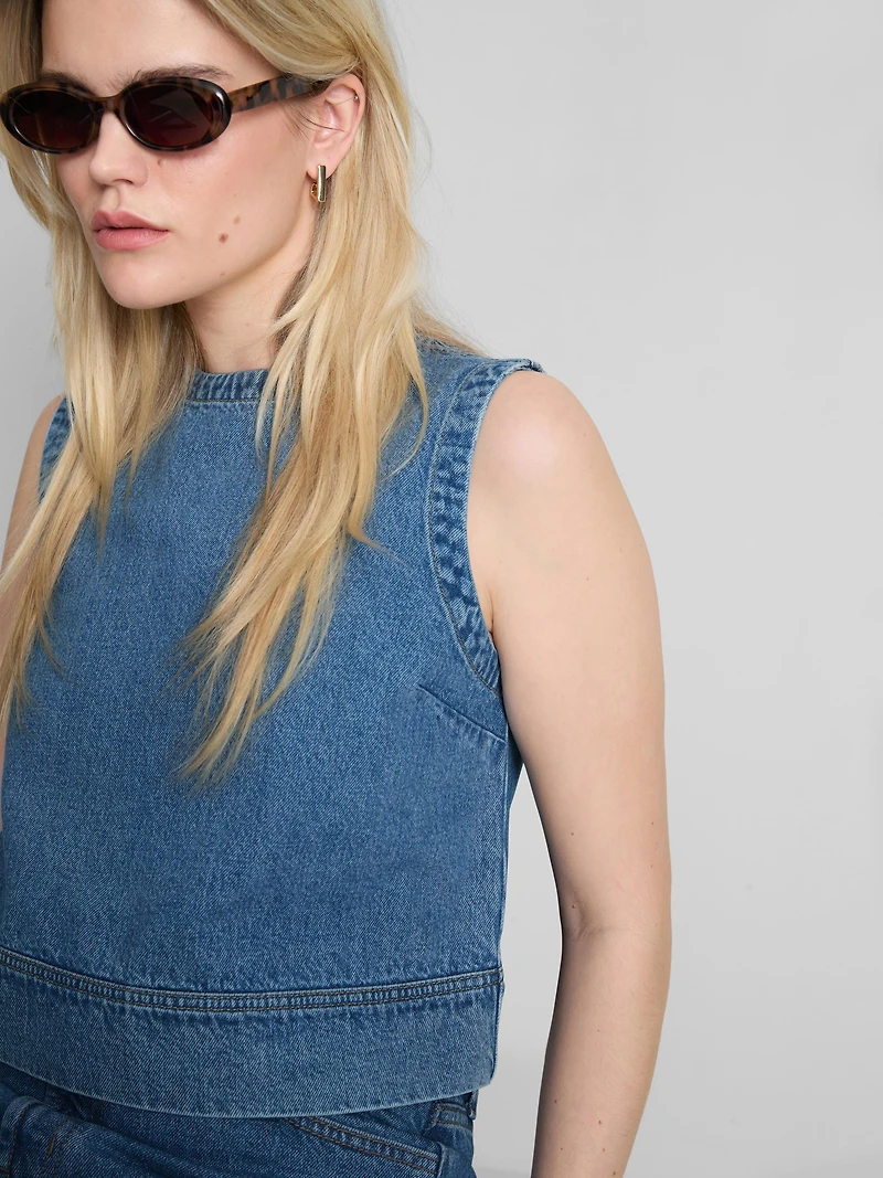 Cropped Denim Shift Top