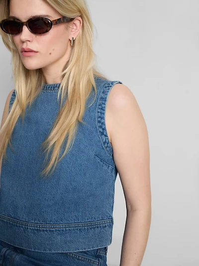 Cropped Denim Shift Top
