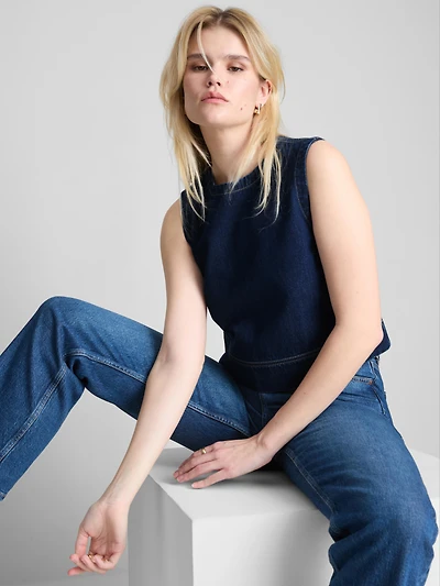 Cropped Denim Shift Top