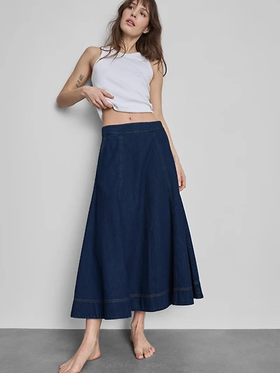 Cotton Denim Circle Midi Skirt