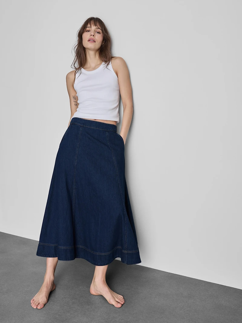 Cotton Denim Circle Midi Skirt