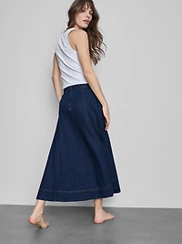 Cotton Denim Circle Midi Skirt