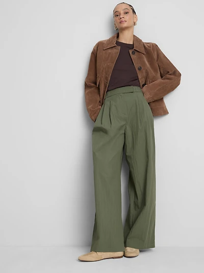 High-Waisted Textured Pleated Pants