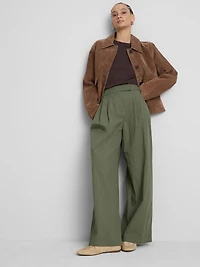 High-Waisted Textured Pleated Pants