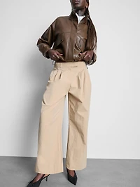 High-Waisted Textured Pleated Pants