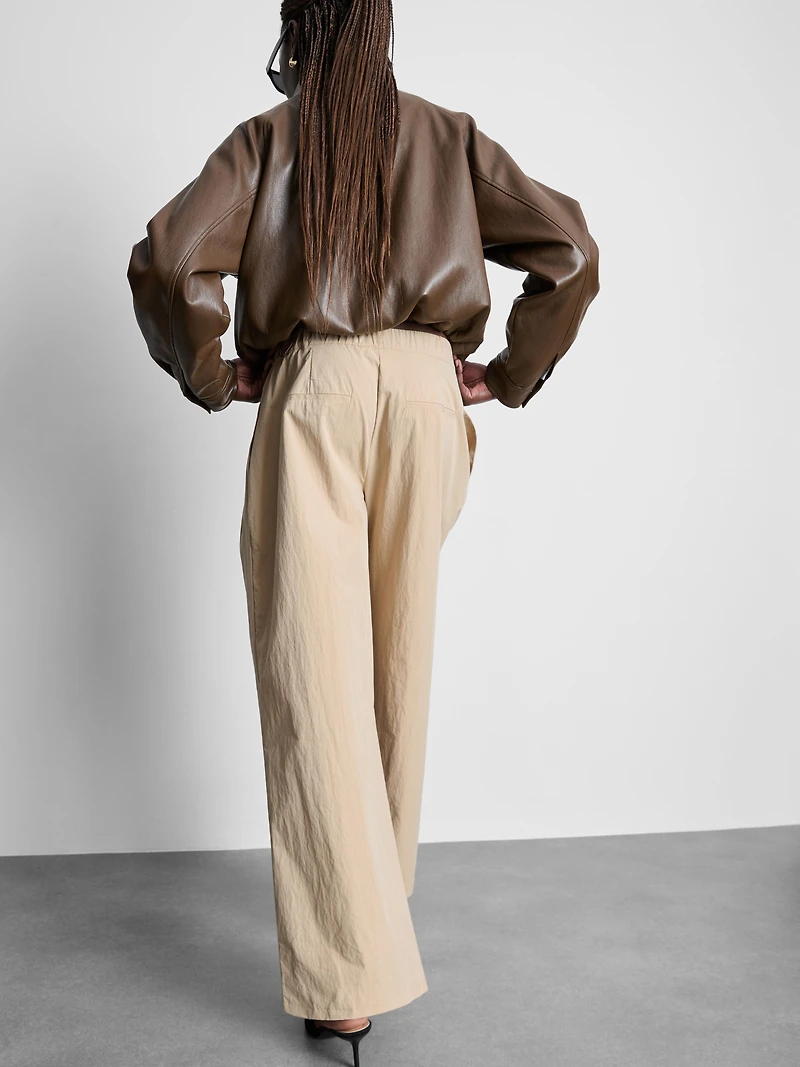 High-Waisted Textured Pleated Pants