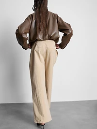 High-Waisted Textured Pleated Pants