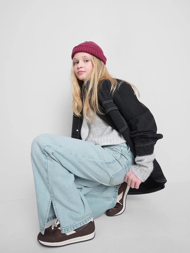 7-15yrs | Hem Split Wide Leg Jeans