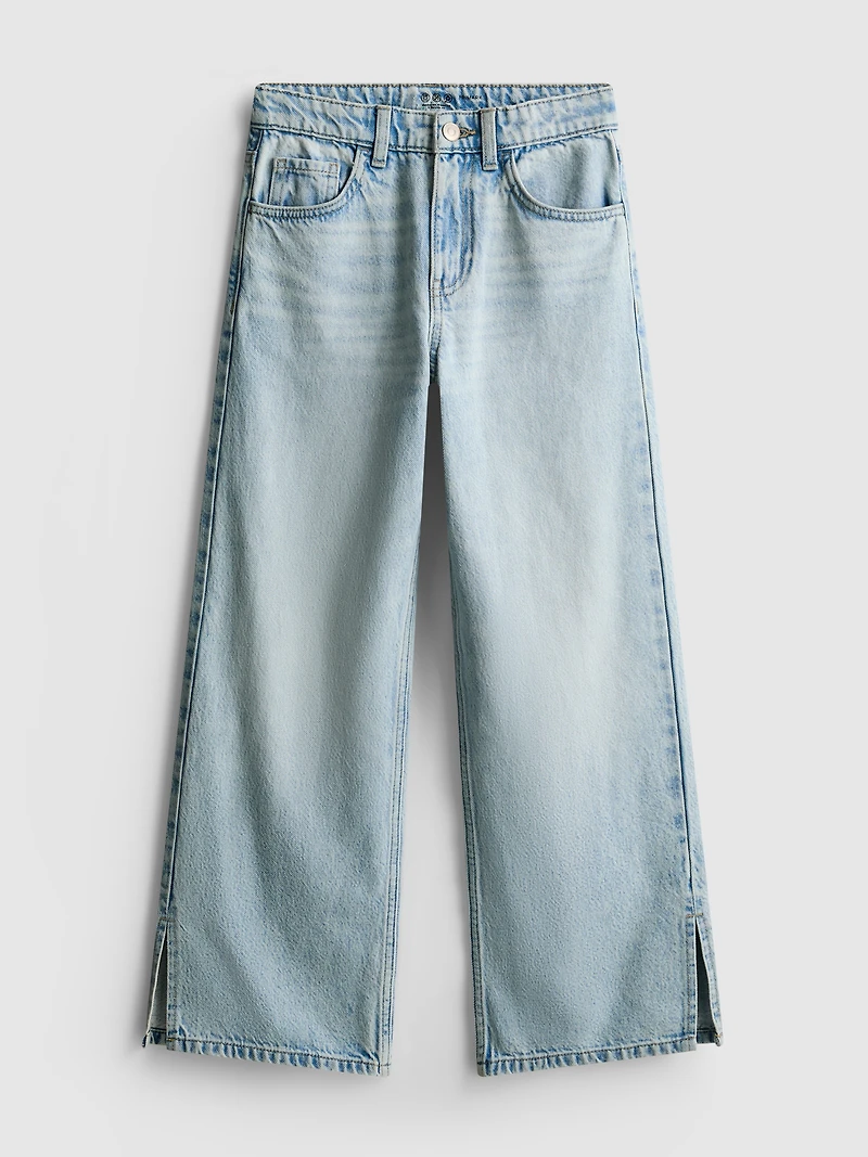 7-15yrs | Hem Split Wide Leg Jeans